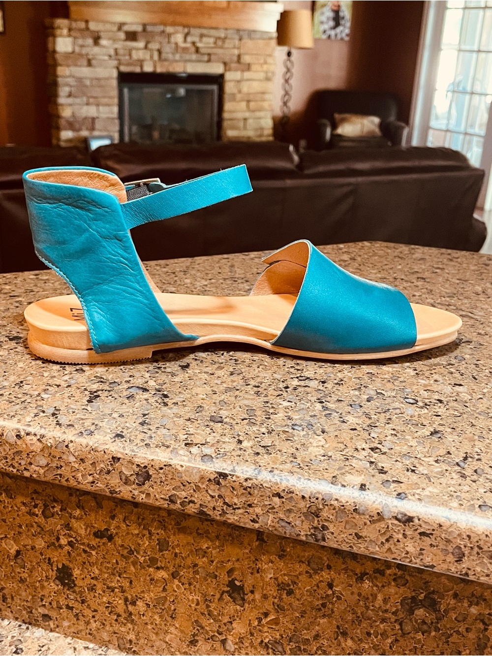 Boho Summer Fall Antony Flat Miz Mooz Leather Marine Teal Gladiator Sandal Sz 9 - Picture 3 of 10